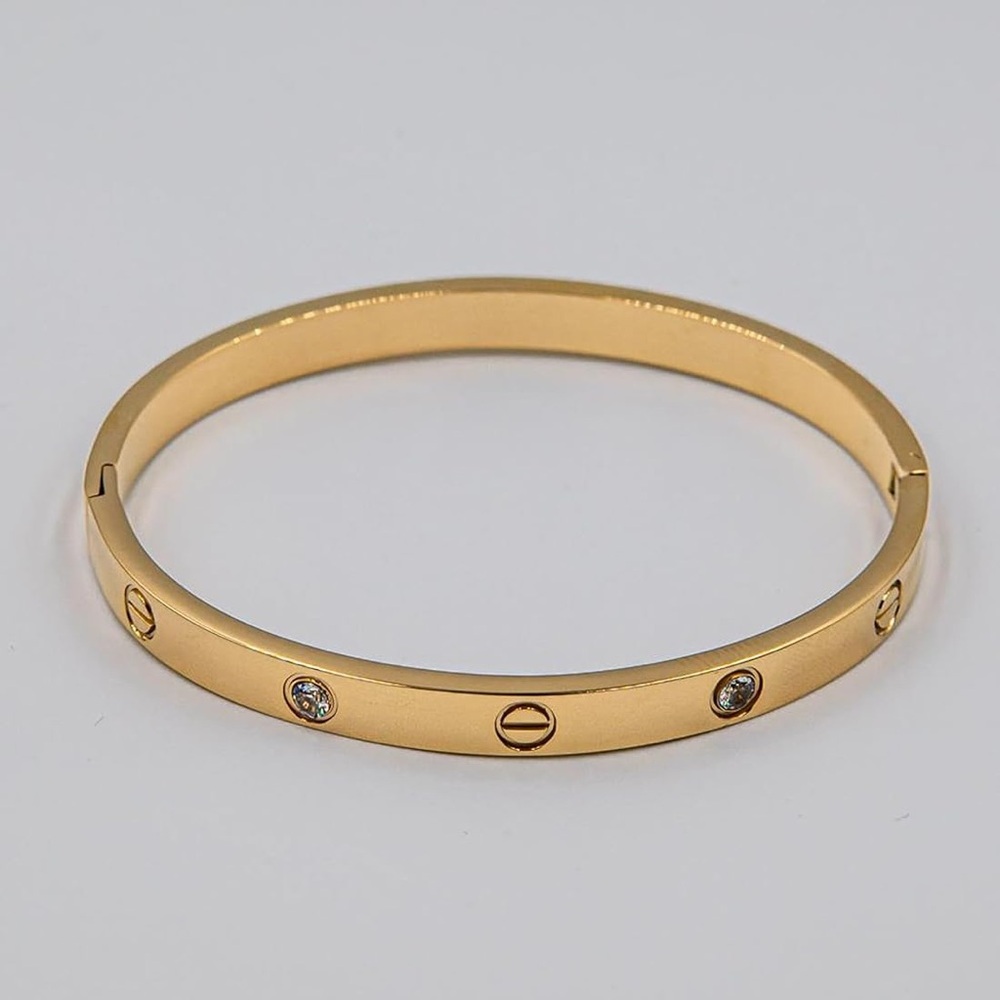 18 K Gold Plated Stainless Steel Hinge Bangle - Picture 3 of 3
